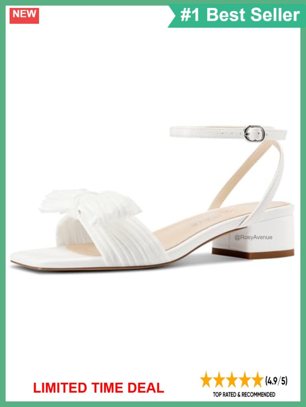 Women's Bow Knot Heeled Sandals Ankle Strap Buckle Open Square Toe Chunky Block